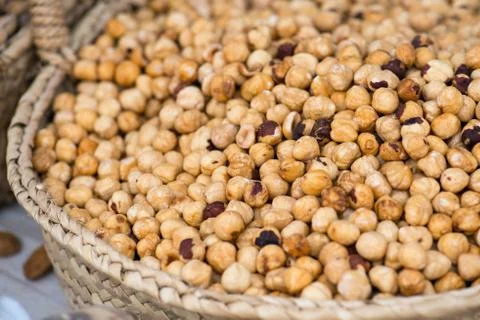 Hazelnuts on the market Stock Photos