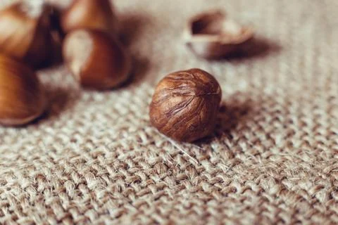 Hazelnuts on rustic background Foto stock