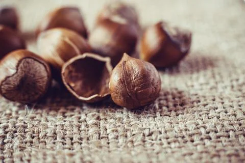 Hazelnuts on rustic background Foto stock