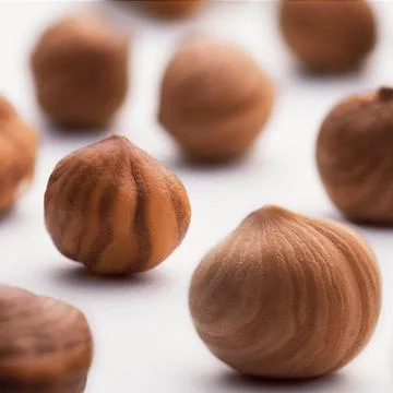 Hazelnuts scattered on a white background, whole, selective focus. Stock Photos