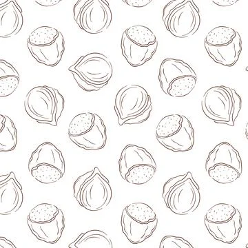 Hazelnuts seamless pattern in line art style. Nuts texture for grocery shop Stock Illustration