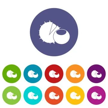 Hazelnuts set icons Stock Illustration