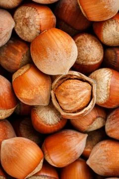 Hazelnuts. Stack of hazelnuts. Food background. Hazelnut background. Hazelnut Stockfoto's