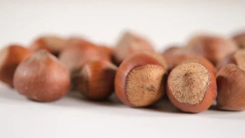 Hazelnuts on turn table Stock Footage 258045721