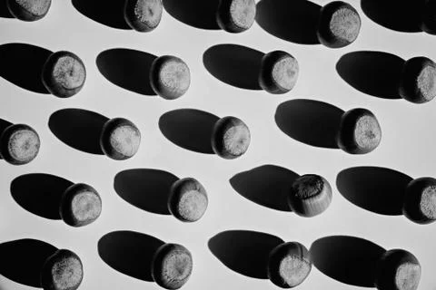 Hazelnuts on a yellow background. Stock-Fotos