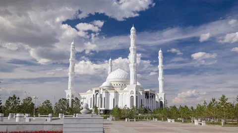 The Hazrat Sultan Mosque in Astana timelapse hyperlapse, Kazakhstan Stock Footage