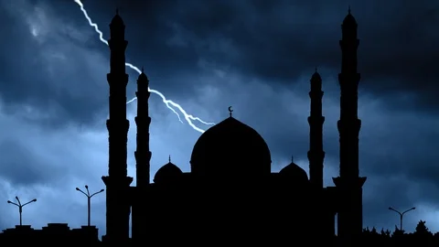 Hazrat Sultan Mosque in Nur Sultan with Thunderstorm and Lightning, Kasakhstan Stock Footage 125195314