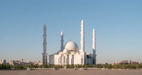 Hazrat Sultan Mosque at sunset. Almaty, Kazakhstan. TimeLapse Stock Footage