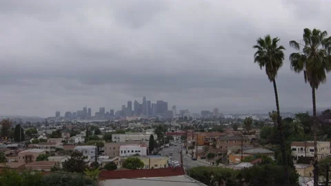 Hazy City with Clouds Passing By Stock Footage 154065855