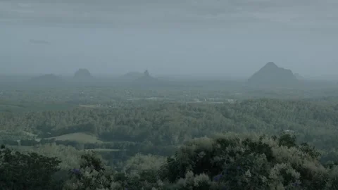 Hazy Distant Mountains Over Lush Bushland in Sunshine Coast Hinterland Australia Stock Footage 341295369