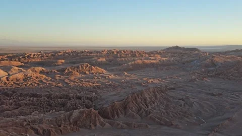 Hazy Evening View over Eroded Badlands, Valle de la Luna, Chile 8K Video stock 331535009