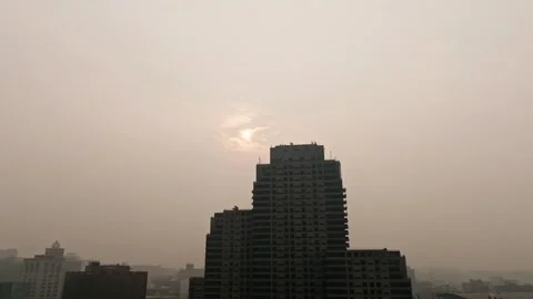 Hazy Sun Above Grand Rapids Tower During Wildfire Smoke Stock Footage 340403085