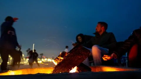 Hb-beach-firepit Stock Photos