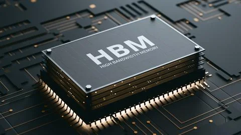 HBM High Bandwidth Memory Chip on Advanced Circuit Board. 3d render Stock Illustration