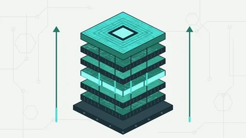Hbm Memory Stack 3D Animation Digital Data Storage Visualization Seamless Loop Stock Footage 341924770