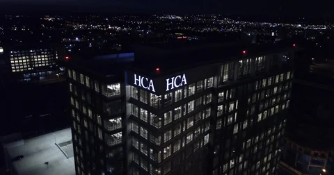 HCA Capitol View - 1100 Charlotte Avenue Drone Footage (Night) Stock Footage 80424603
