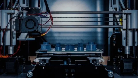 HD 30p 3D diy printer printing plastic mechanical parts in timelapse. Stock Footage 74679260