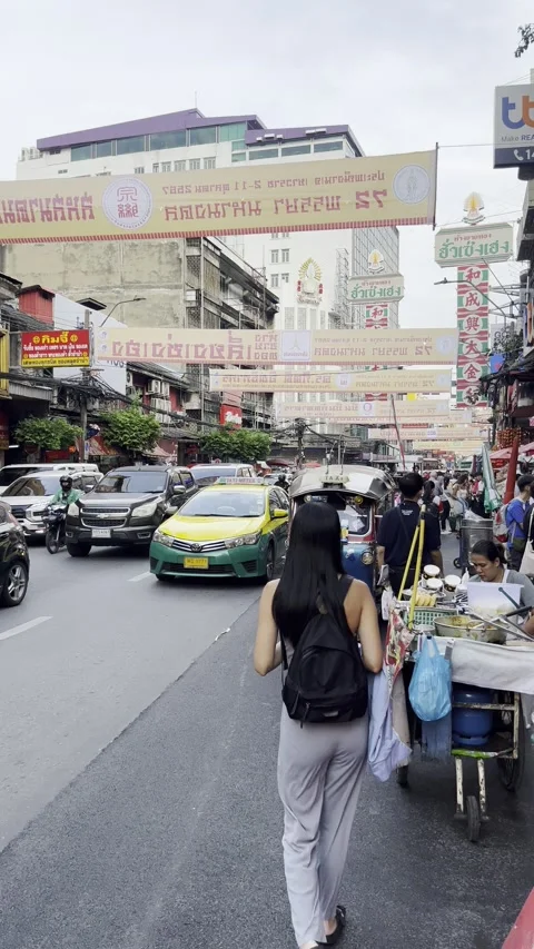 HD | 4K Strolling through Bangkok's Chinatown tuk tuk Stock Footage 338238656