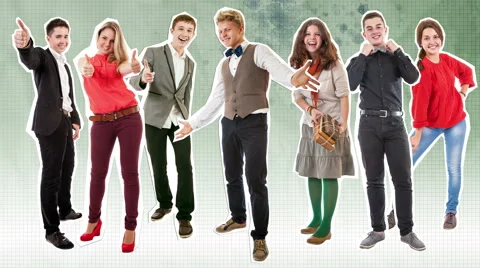 HD 4K+  Young people appearing in different poses to form a colourful collage Stock Footage 51495838