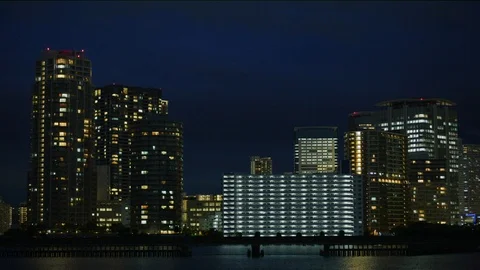 HD 60Fps Building Sumida-River 02 Night-view Tokyo Japan Stock Footage