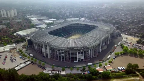 HD Aerial shot of the stadium in uk - Twickenham Statium Stock Footage 139647053