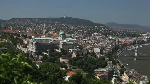 HD Aerial View of Budapest, Buda Castle (Budavari Palota), Royal Palace Stock Footage 8954369