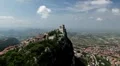 HD Aerial View of San Marino, Guaita Tower, Morning Fog, Castle, Old Town Hall HD Footage