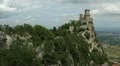 HD Aerial View of San Marino, Guaita Tower, Morning Fog, Castle, Old Town Hall HD Footage