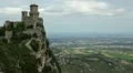 HD Aerial View of San Marino, Guaita Tower, Morning Fog, Castle, Old Town Hall HD Footage