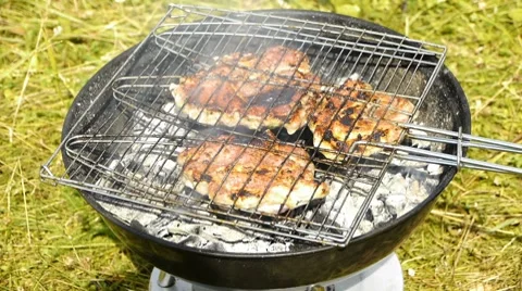 HD - barbecue over a fire Video stock 7756213