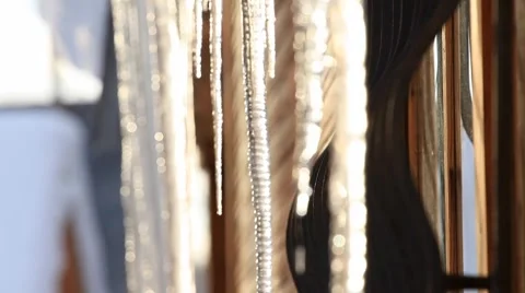 HD: Big icicles shining in the sun and melting.  Stock Footage 1182772