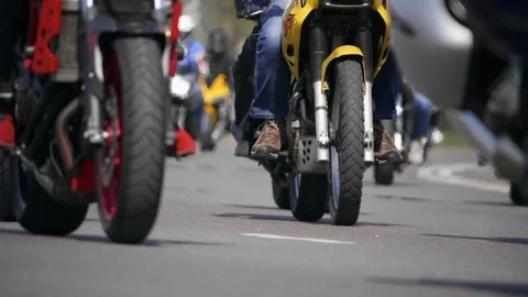 HD - Bikers slow-mo. Bottom view Stock Footage 107582010