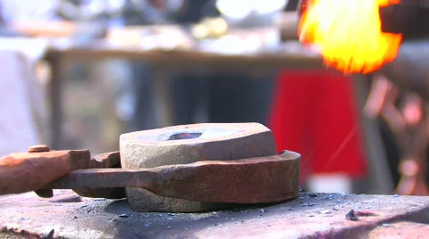 HD Blacksmith demonstration in Blacksmith Shop, closeup Stock Footage 636885