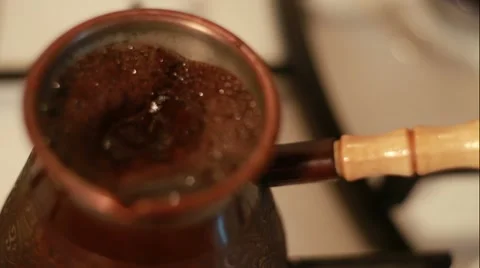 HD Boiled Coffee Preparing in Vintage Bronze Turka Stock-Footage 11114880