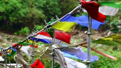 HD: Buddhist prayer flags blowing in the wind, 1920x1080 Stock Footage 46796697
