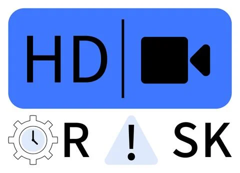 HD with camera, clock inside gear, warning triangle with exclamation mark, an Stockillustratie