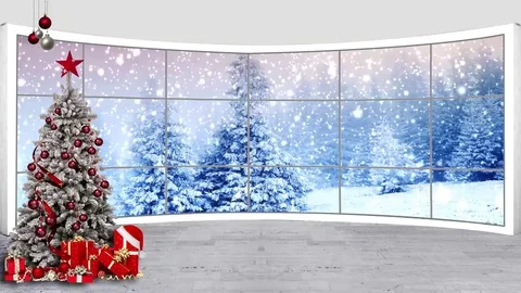 HD Christmas TV Virtual Studio Green Screen Background white colour Snowfall Vidéo 81733582