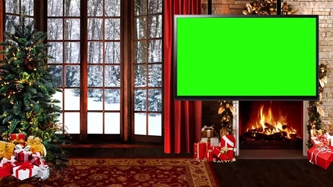 HD Christmas TV Virtual Studio Green Screen Background day fireplace with Mon Vidéo 81734069