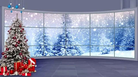 HD Christmas TV Virtual Studio Green Screen Background Grey colour Snowfall Stock Footage 81734151
