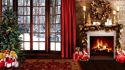 HD Christmas TV Virtual Studio Green Screen Background day fireplace Vidéo 81937944