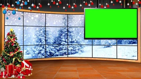 HD Christmas TV Virtual Studio Green Screen Background Day Snowfall 01 Vidéo 81939041