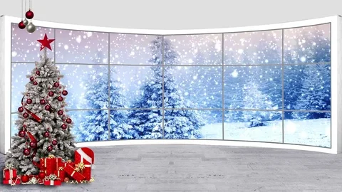 HD Christmas TV Virtual Studio Green Screen Background Christmas tree Stock Footage 81945770