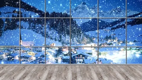 HD Christmas TV Virtual Studio Green Screen Background Night Stock Footage 81946596