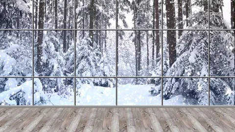 HD Christmas TV Virtual Studio Green Screen Background forest snowfall Stock Footage 81949542