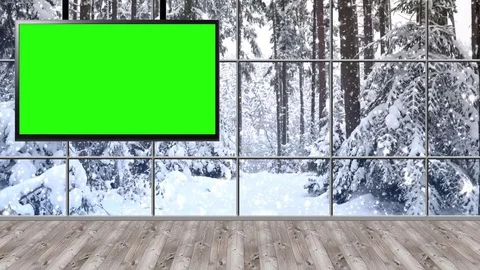 HD Christmas TV Virtual Studio Green Screen Background forest snowfall 01 Stock Footage 81949551