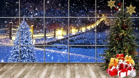 HD Christmas TV Virtual Studio Green Screen Background Snowflakes Stock Footage 81956504