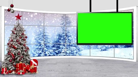 HD Christmas TV Virtual Studio Green Screen Background white colour Snowfall Vidéo 81956731