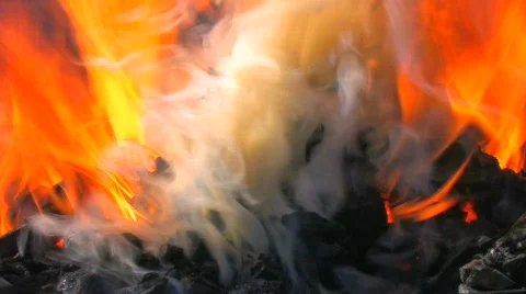HD  Coal forge with fire and sparks in blacksmith, closeup Stock-Footage 636861