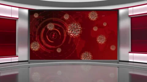 HD Covid-19 TV Virtual Studio Green Screen Background Red Stock Footage 143323463