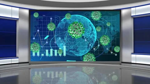 HD Covid-19 TV Virtual Studio Green Screen Background Blue Video stock 143323772